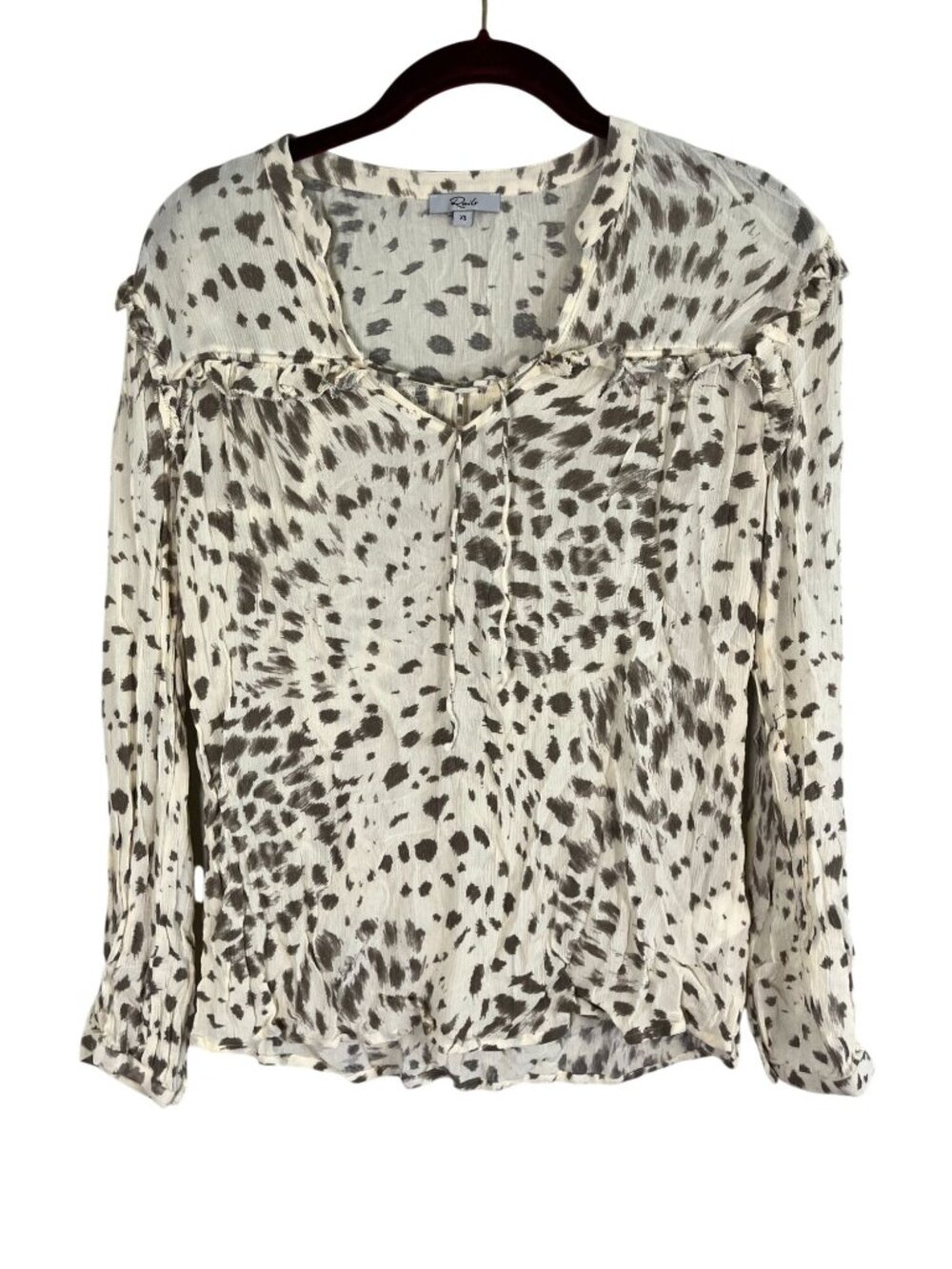 Rails Animal Print Ruffle Top XS Brown Maximalist Luxury Resort Preppy Classic